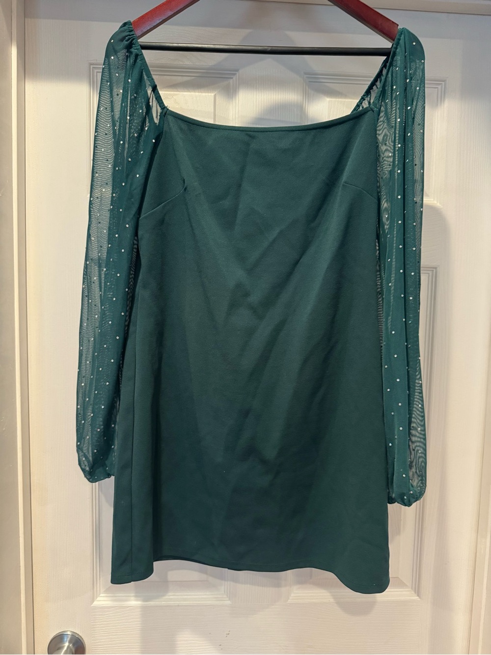 Jump Teal Green Off-Shoulder Top with Sheer Sleeves